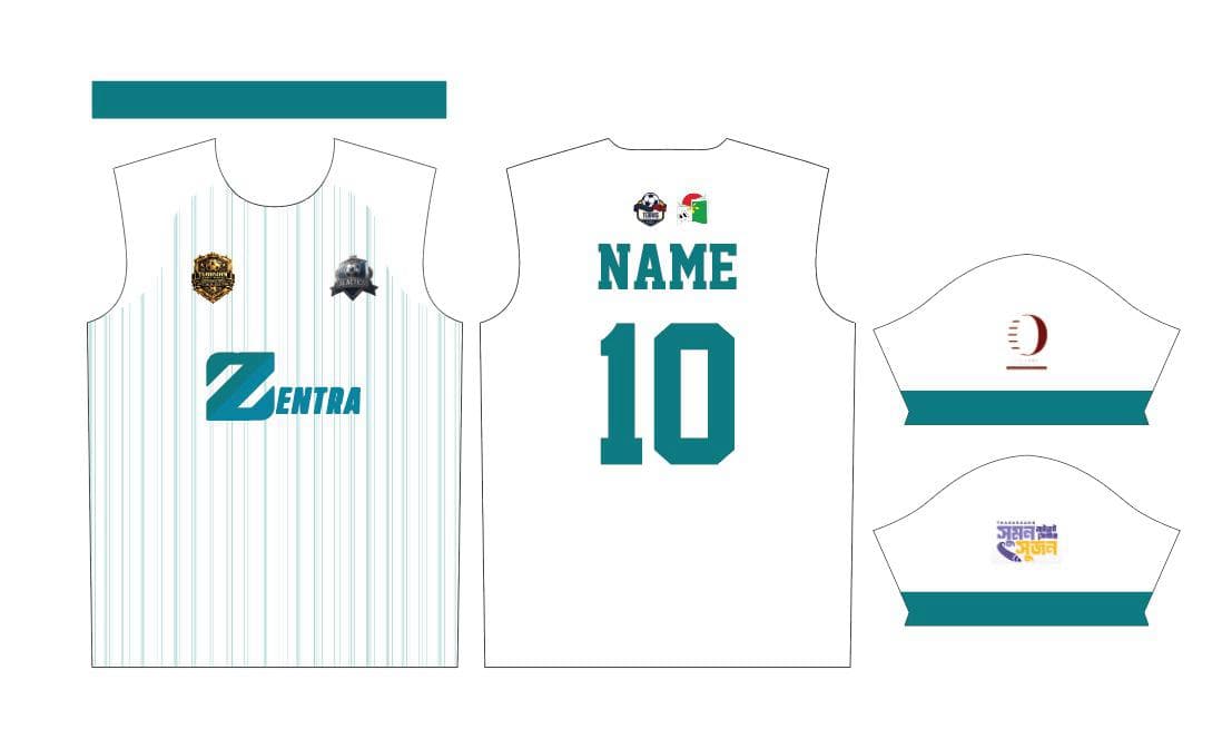 White Teal Pinstripe — Cricket Jersey — front view